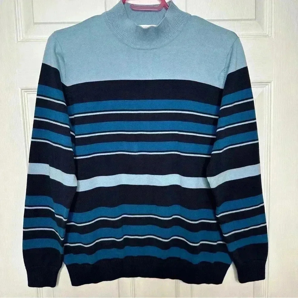 Northern Reflections Sweater Kick Neck Stripes Blue Size Extra Large